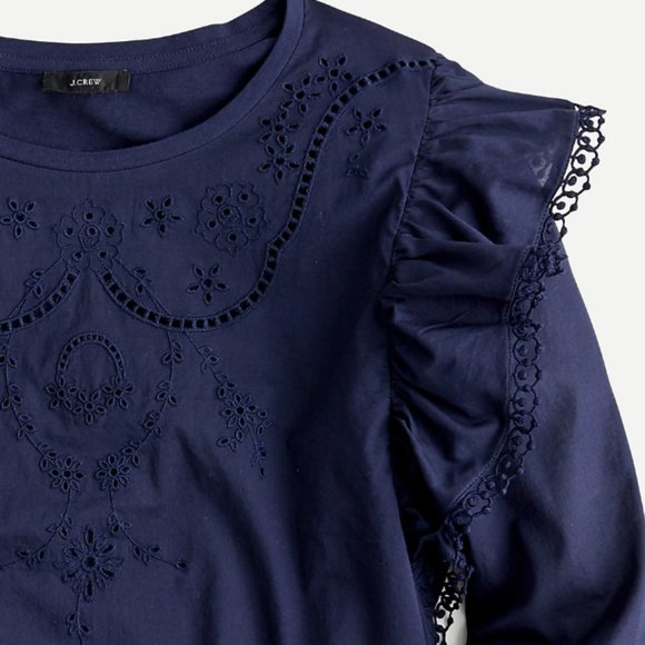 💙 NEW J. Crew Navy Ruffled Eyelet Blouse Top XXL - Picture 2 of 4